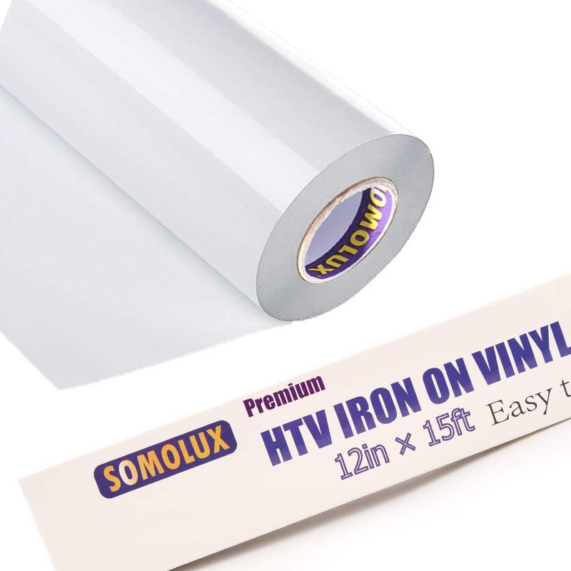 SOMOLUX HTV Matte White Iron on Vinyl Compatible with Silhouette and Kricut Easy to Cut & Weed Iron on Heat Transfer Vinyl DIY Heat Press Design for T-Shirts 12inch x15feet Roll - Image 1
